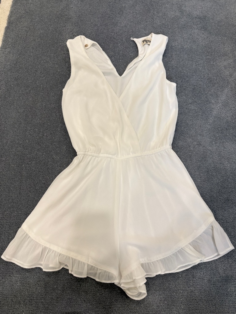 Show me your mumu White Ruffle Hem Sleeveless Romper